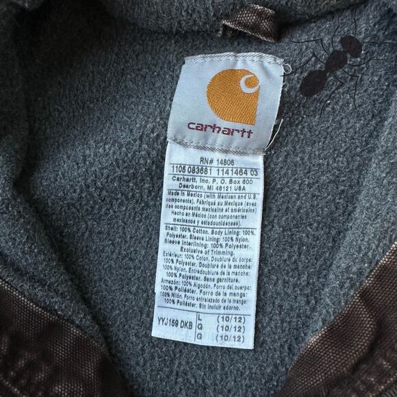 Vintage Y2K Carhartt YOUTH YJ159 DKB Brown hooded work wear jacket - Picture 5 of 8